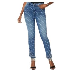 DG2 Diane Gilman Stretch Embroidered Jean Bead Fringe Midtone Dot